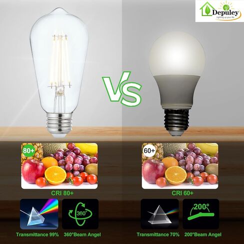 مصابيح مصباح LED Depuley E26: 12 حزمة مصابيح تشاندلاير لمبة 6W مكافئة 60W-Edison Vintage Light in Kuwait
