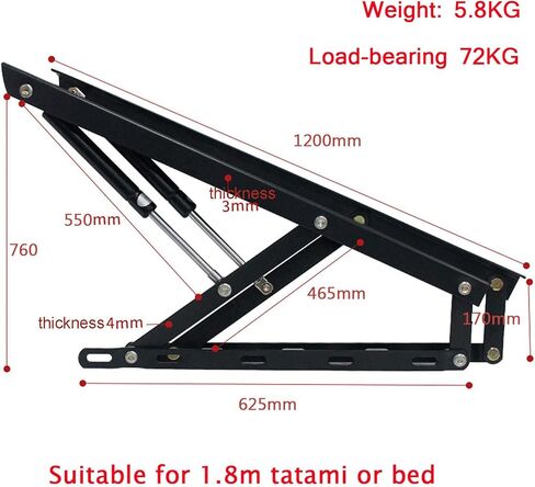 2 Pack Pneumatic Bed Lifting Mechanism for Heavy Bed Boxes Gas Springs Furniture Hinge Spring Hinges Folding Lift Up Spring Hinges in Saudi Arabia