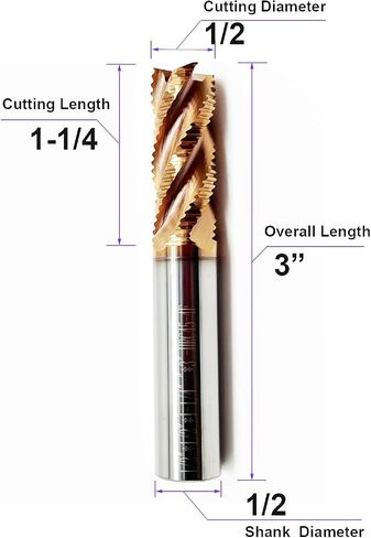 1/2 "مطحنة نهاية خشنة ، 4 بتات كربيد CANC ، 1/2" شانك ، 1-1/4 "طول القطع ، 3" بشكل عام-عالية الأداء للسبائك والآلات الصلب الصلب in Saudi Arabia