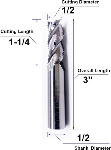 1/2" Roughing End Mill, 3 Flute Carbide CNC Router Bit, 1/2" Shank, 1-1/4" Cutting Length, 3" Overall – Durable Tool for Hardened Steel & Alloy Application in Saudi Arabia