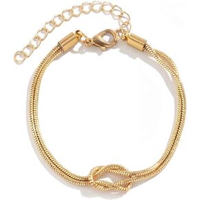 Gold Bracelets for Women 14K Real Gold Plated Love Knot Bracelet Dainty Snake Chain Infinity Bracelet Adjustable Gold Jewelry Gifts for Women