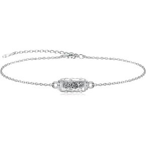 Rose Flower Cremation Urn Bracelet/Anklet - 925 Sterling Silver Cylinder Ashes Chain Keepsake Memorial Jewelry Bereavement Gift for Women Girls