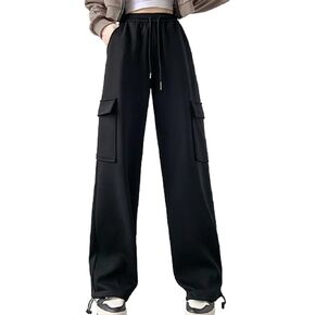 Womens Cargo Sweatpants Drawstring Elastic Waist Joggers Pants Baggy Athletic Y2K Trousers with Pockets