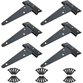 4 inch T Strap Hinges, Heavy Duty T-Strap Shed Door Hinges Gate Hinges, Tee Hinge for Wooden Fences,Yard Door,Barn Door Gates, Wrought Rustproof 6PCS