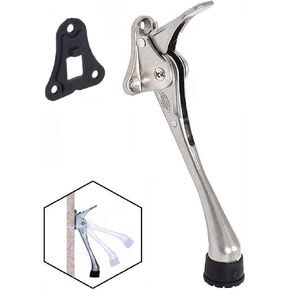 6" Easy semi-Automatic Door Stops - 6 Inch Door Stopper with a Height-Adjustable Rubber (Satin Nickel)