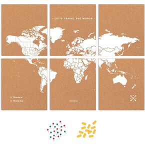 Push Pin Travel Map Kit Includes: Cork World Travel Map, Double Side tape, Pins. Gift for Travelers (White, Puzzle XL Standard)