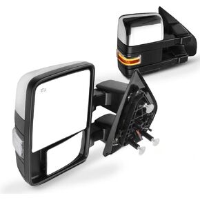 SCITOO Tow Mirrors Compatible with for 2004-2014 For Ford For F150 Pickup Truck Mirrors Power Adjusted Heated Turn Signal Puddle Width Auxiliary Light Chrome Housing Towing Mirrors LH RH