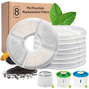 8-Pack Cat Water Fountain Filters, Cat Fountain Replacement Filter, Pet Fountain Filters Compatible with Most Catit Automatic Cat Fountain