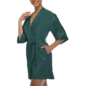 رداء كيمونو قصير من الساتان للسيدات بلون سادة لوصيفة العروس، ثوب حريري ناعم لحفلات الزفاف in Kuwait