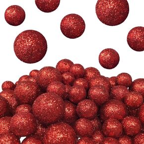 BANBERRY DESIGNS Red Glittered Foam Balls - About 500 Glitter Vase Filler Decorative Balls - Table Scatter Decorations - Red Party Décor