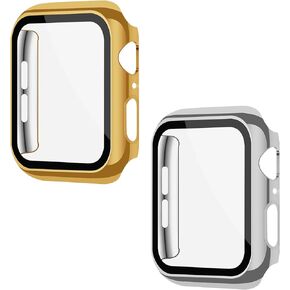 2 Pack Cases with Screen Protector for Apple Watch Series 6 SE Series 5 Series 4 40mm, Shiny Hard Protective Snap on Cover (Gold+Silver)
