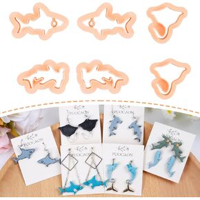 Puocaon Shark Clay Earring Cutters - 6 Mirrored Polymer Clay Earrings Cutters, Ocean Life Polymer Clay Jewelry Cutters, Cute Skate Fish Shape Clay Cutters for Polymer Clay Jewelry Earrings Making