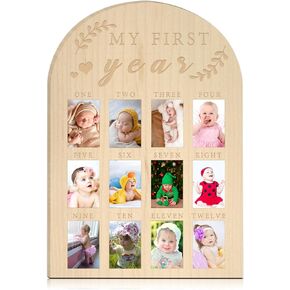 One Year Birthday Wooden Photo Board My First Year Milestone Photo Board 12 Monthly Picture Frame Baby First year Wood Acrylic Sign 1st Birthday Decorations Baby Keepsake Gift