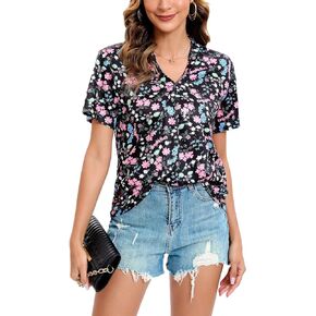 Womens Tunic V Neck Short Sleeve Shirts Shirt T-Shirts Blouses Tunics Work Tops for Women Casual Summer