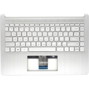 Replacement Non-Backlit Keyboard Palmrest Upper Case Top Cover for HP 14-DQ 14-FQ 14T-DQ 14Z-FQ Laptop Assembly L88200-001 Natural Silver