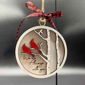Handmade Memorial Ornament with Cardinals- We are Always with You Wooden Sympathy Grief Gift Memory Ornament in Loving in Remembrance Condolence Sympathy for Loss of Loved One (Pair of Cardinals)