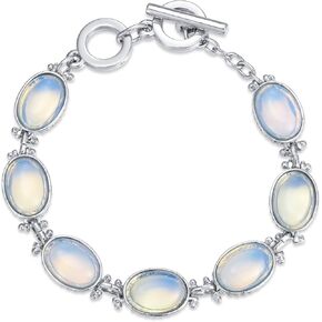 Gemstone Bracelets for Women Oval Shape Gemstone Link Bracelets Boho Stone Bracelets Jewelry Gift for Mom Girlfriends (8.7 inches) in Kuwait