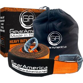 أشرطة سحب GearAmerica شديدة التحمل مع حلقات مقاس 4 بوصات × 30 قدمًا - قوة 46,076 رطلاً (20 طنًا أمريكيًا) - القطر والانتعاش في حالات الطوارئ على الطرق الوعرة - حلقات ثلاثية معززة، وأكمام واقية وحقيبة تخزين