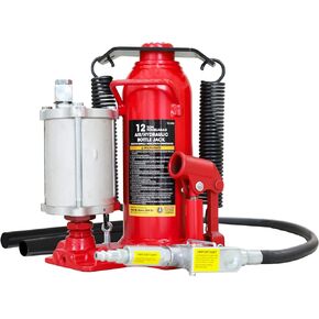 BIG RED 12 Ton (24,000 LBs) Torin Welded Pneumatic Air Hydraulic Car Bottle Jack with Aluminum Alloy Pump and Special Slow Release Equipment for Auto Repair and House Lift, Red, TQ12006