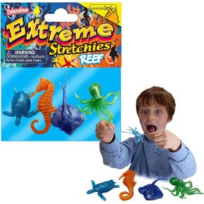 Reef from Deluxebase. Pack of 4 Small Sea Life Animal Stretchy Toys. Perfect for Kids, Great Party Favors and Pinata Stuffers