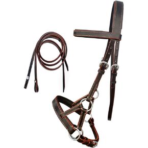 CHALLENGER English Western Horse Leather Bitless Bridle Sidepull Halter Reins Brown 7701BRF