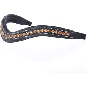 Bling Browbands for Horses– Adorn Your Bridle with Sparkly Diamante Crystals and U-Shape Padded Leather | Crystal Color- Topaz