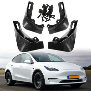 Mud Flaps for Tesla Model Y 2020 2021 2022 2023 2024 Splash Guards Front Rear Fender Protection Mudflaps No Need to Drill Holes (Set of 4, ABS Carbon Fiber)