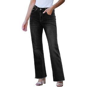 LookbookStore Wide Leg Jeans for Women Trendy High Waisted Straight Leg Frayed Hem Baggy Stretchy Denim Trousers Pants
