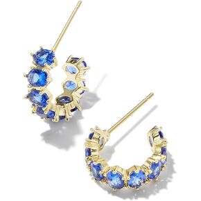 Kendra Scott Cailin 14k Gold-Plated Brass Crystal Huggie Earrings in Blue Crystal, Fashion Jewelry For Women