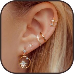 Earring Sets for Multiple Piercing Dainty Earring Stacks 14K Gold Hoop Earrings for Women Trendy Hypoallergenic Flat Back Stud Huggie Cartilage Earrings Small Hoop Earrings Set Jewelry
