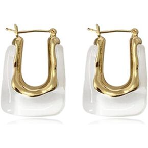 Chunky Clear Earrings Resin Earrings Retro U Shaped Hoop Earrings Huggie Earrings for Women Minimalist Square Earrings Gift For Women