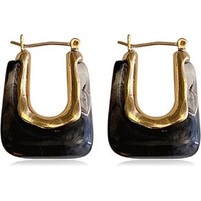 Chunky Clear Earrings Resin Earrings Retro U Shaped Hoop Earrings Huggie Earrings for Women Minimalist Square Earrings Gift For Women
