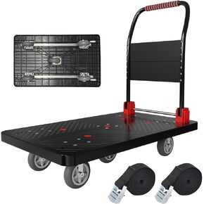 عربة شاحنة ذات منصة مع قفص، عربة مسطحة قابلة للطي مع قفص قابل للفصل، سعة وزن 1500 رطل، سهلة الحركة مع عجلة دوارة 5 بوصات شديدة التحمل وحزامين لتوفير المساحة وتصميم من طبقتين in Kuwait
