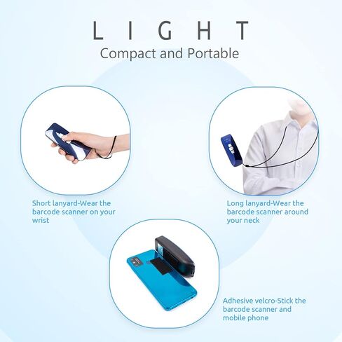 ماسح الباركود اللاسلكي من NADAMOO، ماسح ضوئي لقارئ الباركود CCD، قارئ باركود محمول متوافق مع بلوتوث 2.4 جيجا، مسح لاسلكي وسلكي يعمل مع Windows Tablet iPhone iPad Android iOS Competer in Kuwait