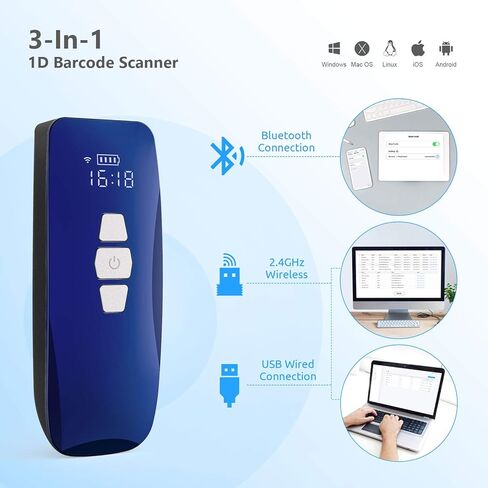 ماسح الباركود اللاسلكي من NADAMOO، ماسح ضوئي لقارئ الباركود CCD، قارئ باركود محمول متوافق مع بلوتوث 2.4 جيجا، مسح لاسلكي وسلكي يعمل مع Windows Tablet iPhone iPad Android iOS Competer in Kuwait