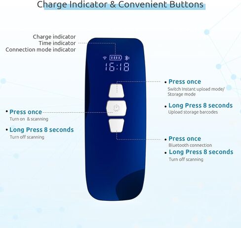 ماسح الباركود اللاسلكي من NADAMOO، ماسح ضوئي لقارئ الباركود CCD، قارئ باركود محمول متوافق مع بلوتوث 2.4 جيجا، مسح لاسلكي وسلكي يعمل مع Windows Tablet iPhone iPad Android iOS Competer in Kuwait