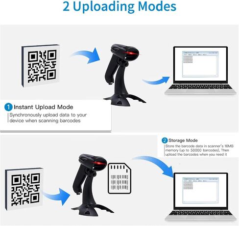 ماسح الباركود اللاسلكي 2D QR مع حامل 2.4 جيجا هرتز وقارئ الباركود السلكي USB ماسح الباركود للمتجر والسوبر ماركت والمستودعات in Saudi Arabia