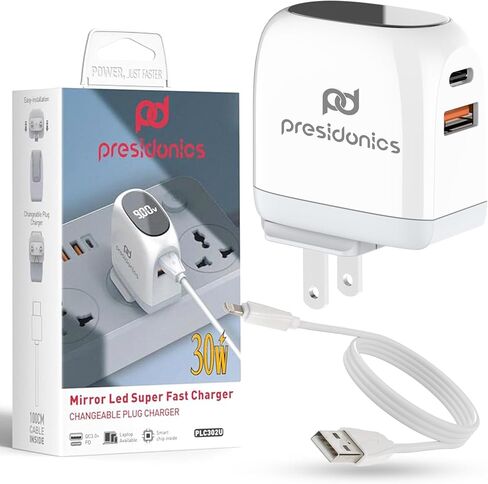 شاحن حائط USB C فائق السرعة 30 وات - شاحن عرض رقمي USB C وUSB A، كتلة شاحن مزدوجة لهاتف iPhone 15 Pro Max/14/13، Galaxy S23/24 Ultra، شاحن قابس عالمي. in Saudi Arabia