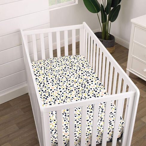 NoJo Terrazzo Peach, Grey & Ivory Fitted Super Soft Crib Sheet, Charcoal, Grey, Ivory, Peach in Saudi Arabia