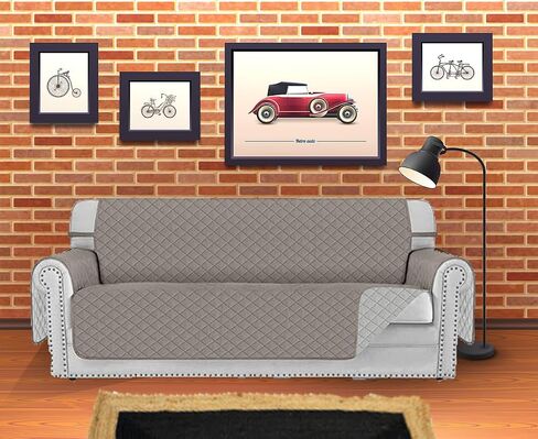 Sofa Cover Couch Cover - Reversible Furniture Protector for 3 Seat Cushion Couch - Water Resistant Sofa Covers with Foam Sticks Elastic Straps for Dogs Pets Kids (Gray) in Saudi Arabia