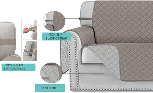 Sofa Cover Couch Cover - Reversible Furniture Protector for 3 Seat Cushion Couch - Water Resistant Sofa Covers with Foam Sticks Elastic Straps for Dogs Pets Kids (Gray) in Saudi Arabia