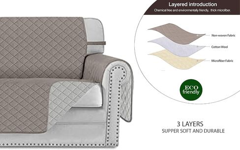 Sofa Cover Couch Cover - Reversible Furniture Protector for 3 Seat Cushion Couch - Water Resistant Sofa Covers with Foam Sticks Elastic Straps for Dogs Pets Kids (Gray) in Saudi Arabia