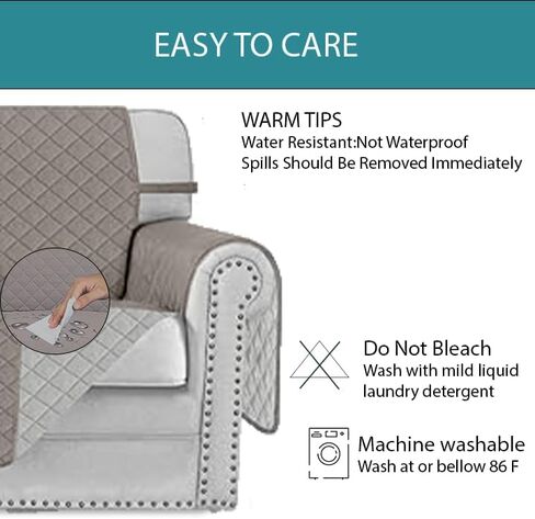 Sofa Cover Couch Cover - Reversible Furniture Protector for 3 Seat Cushion Couch - Water Resistant Sofa Covers with Foam Sticks Elastic Straps for Dogs Pets Kids (Gray) in Saudi Arabia