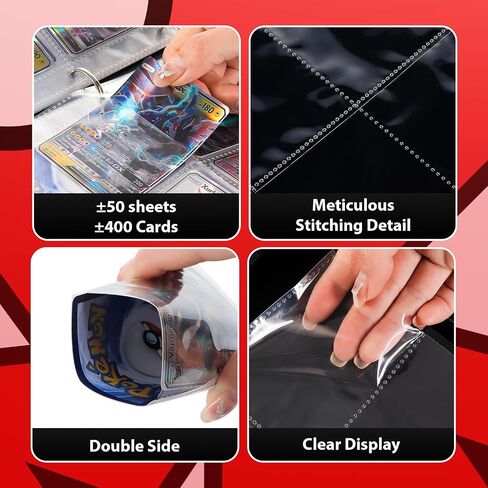 4 Pocket Card Binder, Waterproof Trading Card Binder, 400 Pockets, Double Sided, PU Leather Card Binder, Zipper Collector Card Album for MTG, TCG, Sports Cards in Saudi Arabia