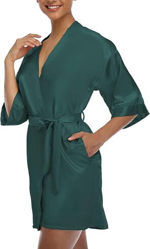 رداء كيمونو قصير من الساتان للسيدات بلون سادة لوصيفة العروس، ثوب حريري ناعم لحفلات الزفاف in Kuwait