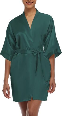 رداء كيمونو قصير من الساتان للسيدات بلون سادة لوصيفة العروس، ثوب حريري ناعم لحفلات الزفاف in Kuwait