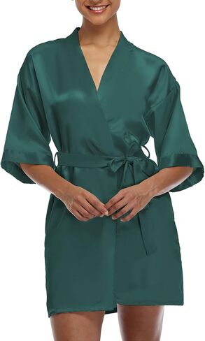 رداء كيمونو قصير من الساتان للسيدات بلون سادة لوصيفة العروس، ثوب حريري ناعم لحفلات الزفاف in Kuwait