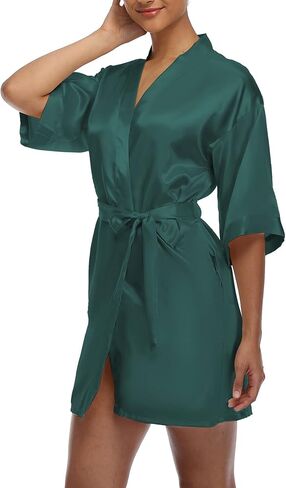 رداء كيمونو قصير من الساتان للسيدات بلون سادة لوصيفة العروس، ثوب حريري ناعم لحفلات الزفاف in Kuwait