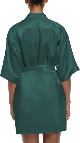 رداء كيمونو قصير من الساتان للسيدات بلون سادة لوصيفة العروس، ثوب حريري ناعم لحفلات الزفاف in Kuwait