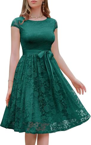 فستان BeryLove النسائي ذو الدانتيل الزهري القصير لوصيفة العروس بأكمام قصيرة وحفلات الزفاف الرسمية in Kuwait